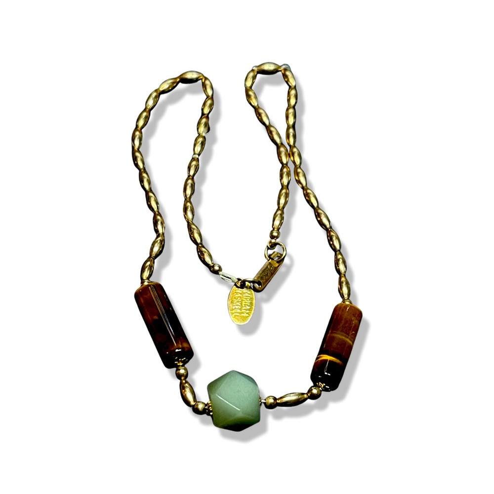 MIRIAM HASKELL rare 12kt Gold Filled Tigers Eye and Chalcedony Choker/Necklace